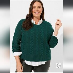 Torrid Cable Crop Pullover Sweater Botanical Green